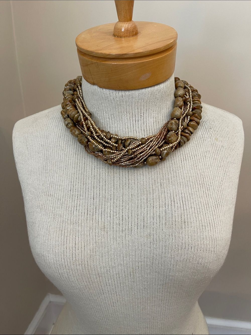 Vintage Multi-strand Chunky Statement Necklace Acrylic Beads Faux Jasper/Agate - Picture 4 of 16